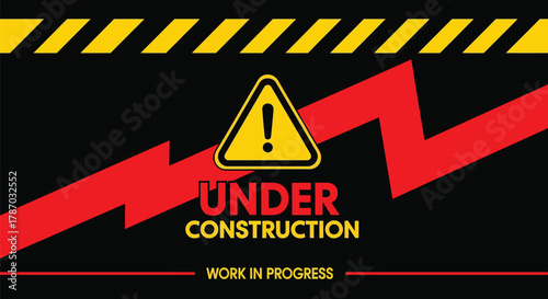 Caution under construction work in progress safety announcement sign
