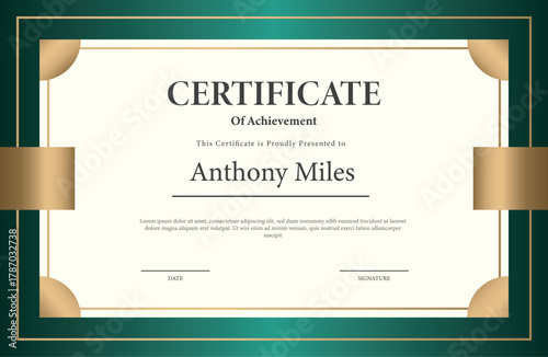 Premium Green and Gold Achievement Certificate Template