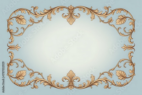 Ornate Golden Scrollwork Frame with Acanthus Leaves on a Faded Blue Gradient Background (70