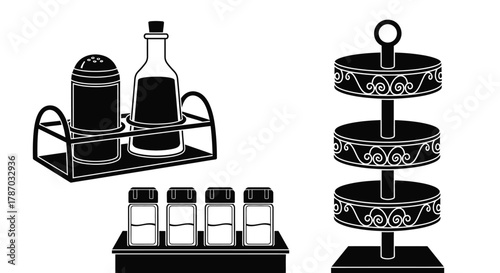 Kitchenware condiment set salt pepper oil stand tier serving tray