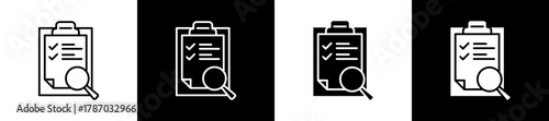 Evaluation icon set in line and glyph style on black and white background