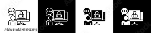 Video Conference icon set in line and glyph style on black and white background