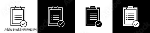 Task List icon set in line and glyph style on black and white background