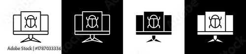 Attack icon set in line and glyph style on black and white background