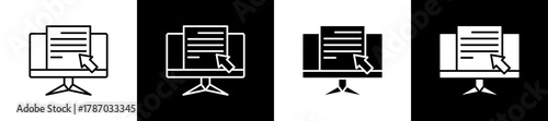 Digital icon set in line and glyph style on black and white background