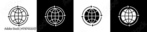 International icon set in line and glyph style on black and white background