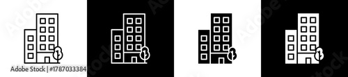 Office Space icon set in line and glyph style on black and white background