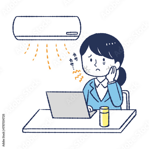 暖房の風で肌が乾燥する女性