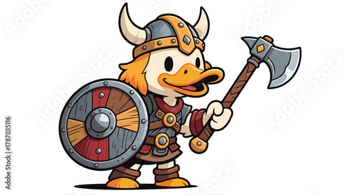 Cute Duck in Viking Costume Illustrator Artwork Banner Background Design Template 