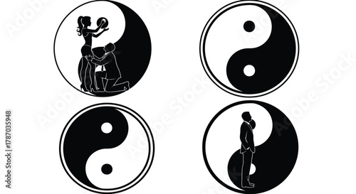 Yin yang symbols with relationships and business concept vector
