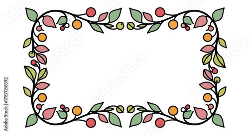Floral frame vector design with leaves and berries illustration
