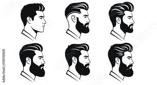 Men's haircuts and beard styles vector illustration collection