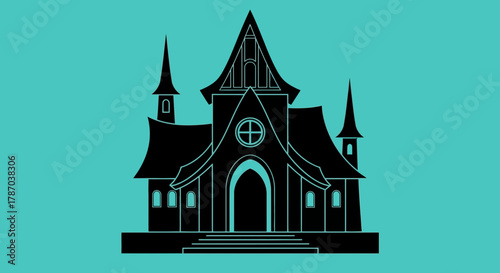 Black gothic house vector illustration spooky mansion design art