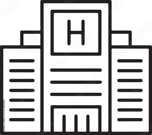 Modern hospital building icon with letter h symbol