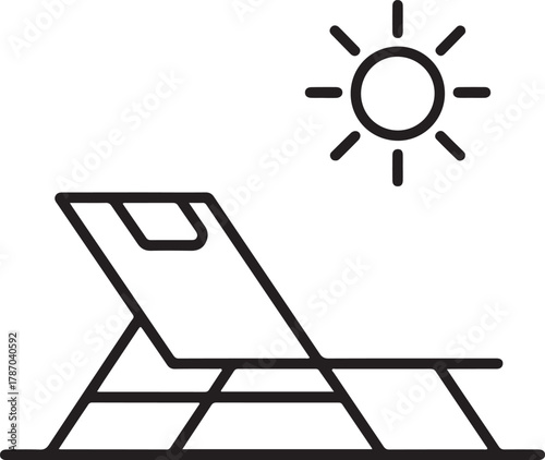 Simple line art icon of a sun lounger under the sun