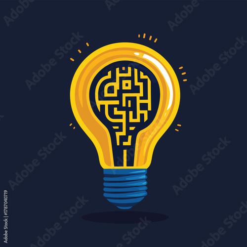 A light bulb with a maze inside, representing the concept of finding solutions and innovative ideas for success   , vector style simple color