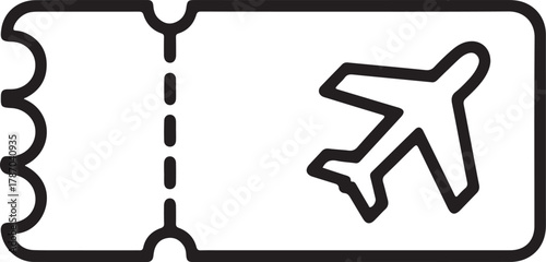 Simple airplane ticket icon with perforated edge and plane silhouette
