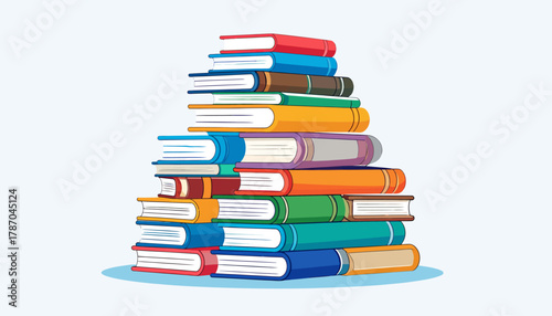 Stack of colorful books, illustration of education and reading.