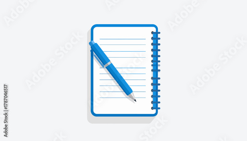 Illustration of a blue pen on a lined notebook, symbolizing writing or note-taking.