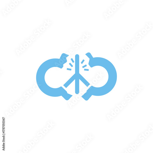 Stylized peace symbol breaking apart against a white backdrop, symbolizing conflict resolution and hope for a better future.