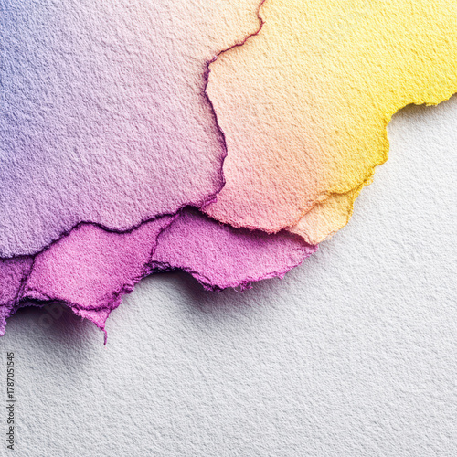 Vibrant watercolor painting features blend of purple, pink, and yellow hues textured paper, creating abstract and artistic design. colors seamlessly transition, evoking sense of creativity