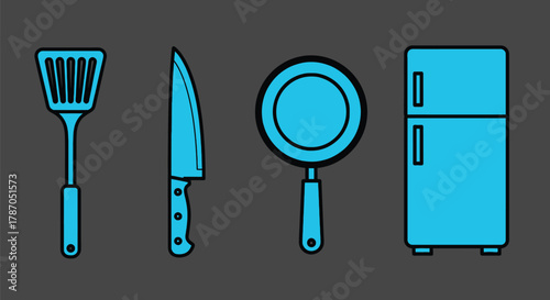 Modern kitchen utensils creating vibrant cooking design elements