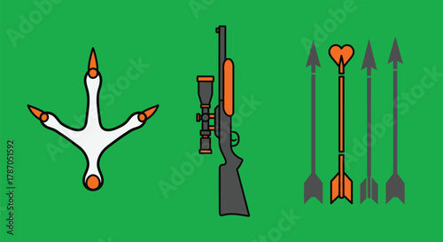 Hunting sport concept with rifle and arrows for adventure seeking souls