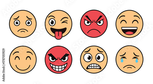 Expressive emoji faces showing diverse emotions and feelings icons set
