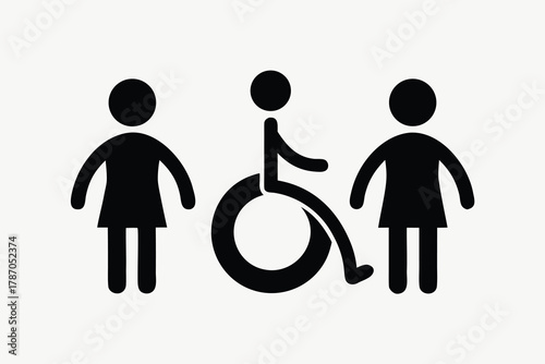 Universal accessibility is indicated between the pictogram women symbols on an isolated background