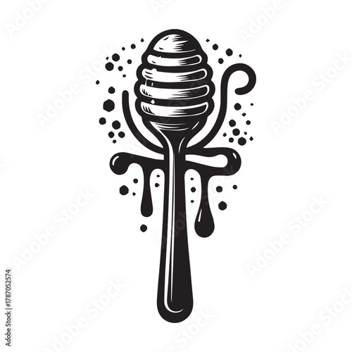 "Honey Bee Art: Natural Honey Dripper Illustration"