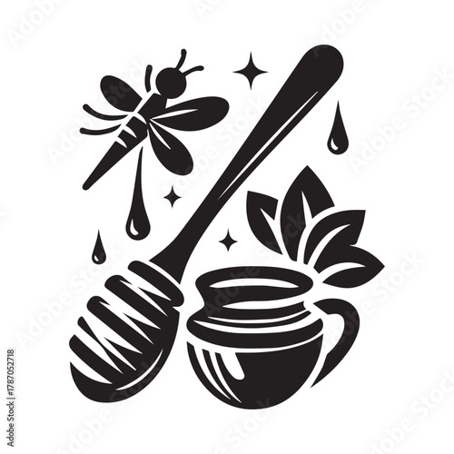 "Honey Bee Art: Natural Honey Dripper Illustration"