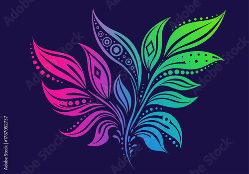 Vibrant Floral Artwork A Colorful Display of Decorative Leaves on a Dark Background