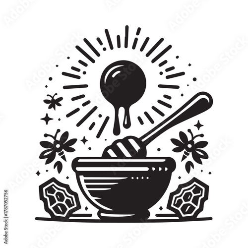 "Honey Bee Art: Natural Honey Dripper Illustration"