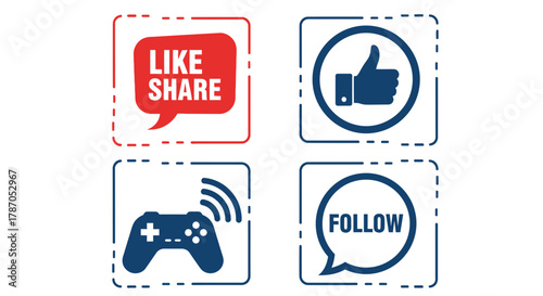 Boost engagement with this like share follow gaming icon bundle