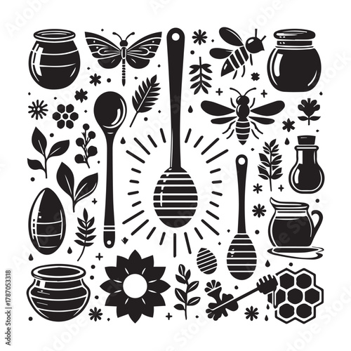 “Honey Bee and Honey Jar Vector Illustration – Natural Organic Design”