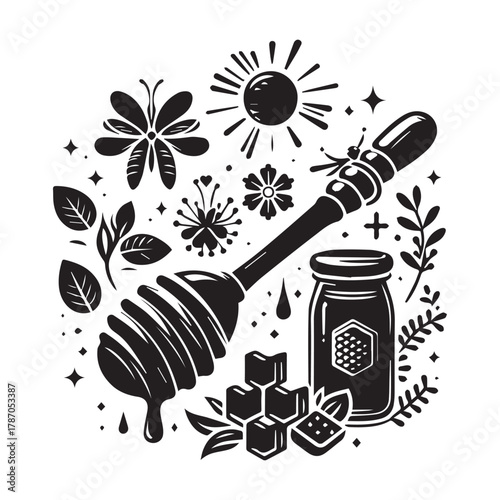 “Honey Bee and Honey Jar Vector Illustration – Natural Organic Design”