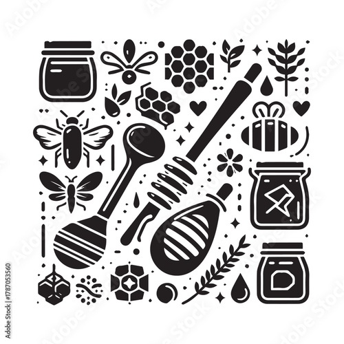 “Honey Bee and Honey Jar Vector Illustration – Natural Organic Design”