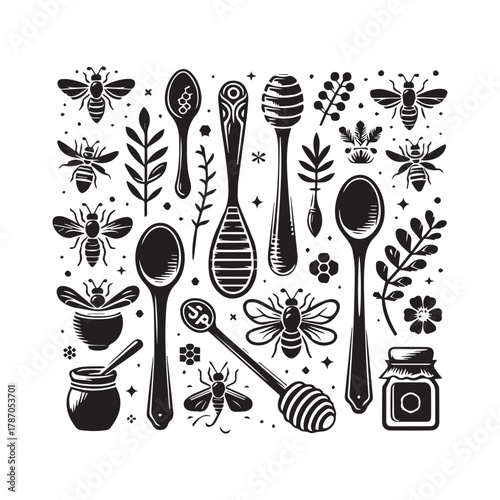 “Honey Bee and Honey Jar Vector Illustration – Natural Organic Design”