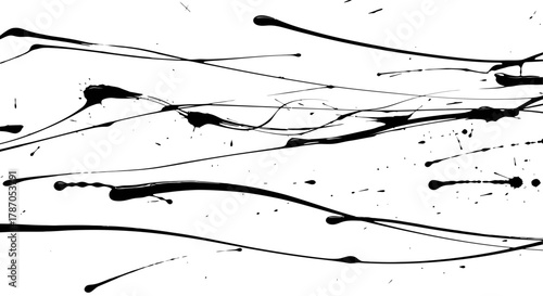 Dynamic Abstract Black Paint Splatter and Dripping Ink Lines Grunge Background Vector Illustration