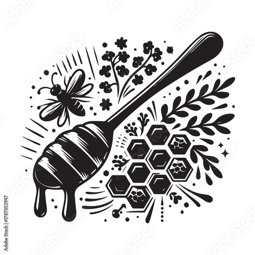“Honey Bee and Honey Jar Vector Illustration – Natural Organic Design”