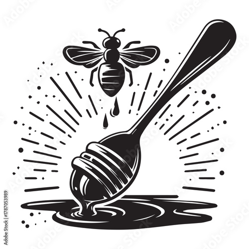 "Honey Bee Art: Natural Honey Dripper Illustration"