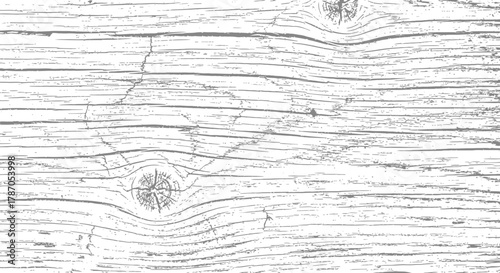 Distressed vector wood texture background Grunge timber surface overlay with cracks and knots Rustic monochrome grain pattern
