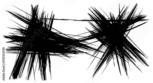 Chaotic Black Abstract Grunge Element Dynamic High Contrast Brush Stroke Spiky Texture Vector