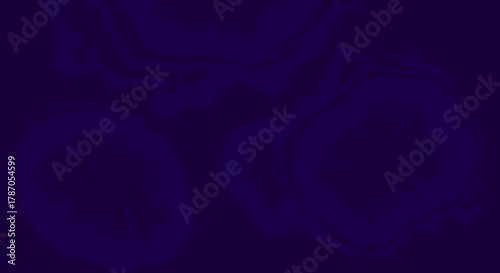 Deep purple abstract vector background with subtle organic fungal or floral silhouettes and line art details