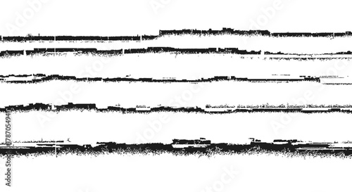 Distressed Horizontal Black Grunge Lines Vector Set Abstract Eroded Brush Strokes Urban Border Elements