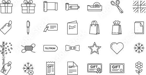 Hand-drawn gift-wrapping doodle set for Christmas or birthday presents