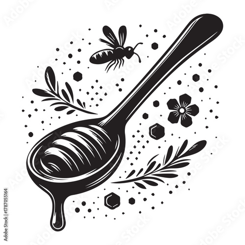 "Bee and Honey Dripper Vector Graphic for Logo & Packaging"