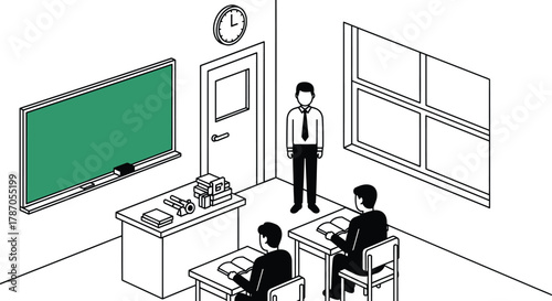 Students learn with teacher in classroom for back to school concept