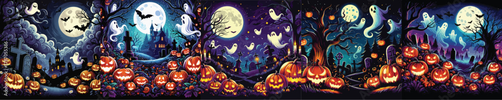 Fototapeta premium VECTOR HALLOWEEN THEME BACKGROUND FLAT DESIGN