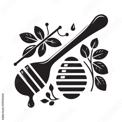 "Bee and Honey Dripper Vector Graphic for Logo & Packaging"